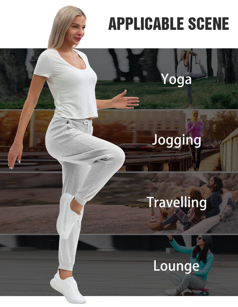 PULI Jogger Sweatpants for Women Drawstring Workout Sport with Zipper Pockets Light Grey L - Image 4